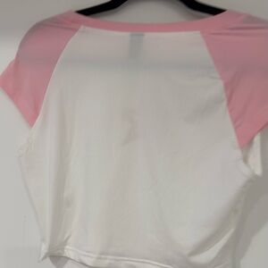Women's Pink and White Raglan Top